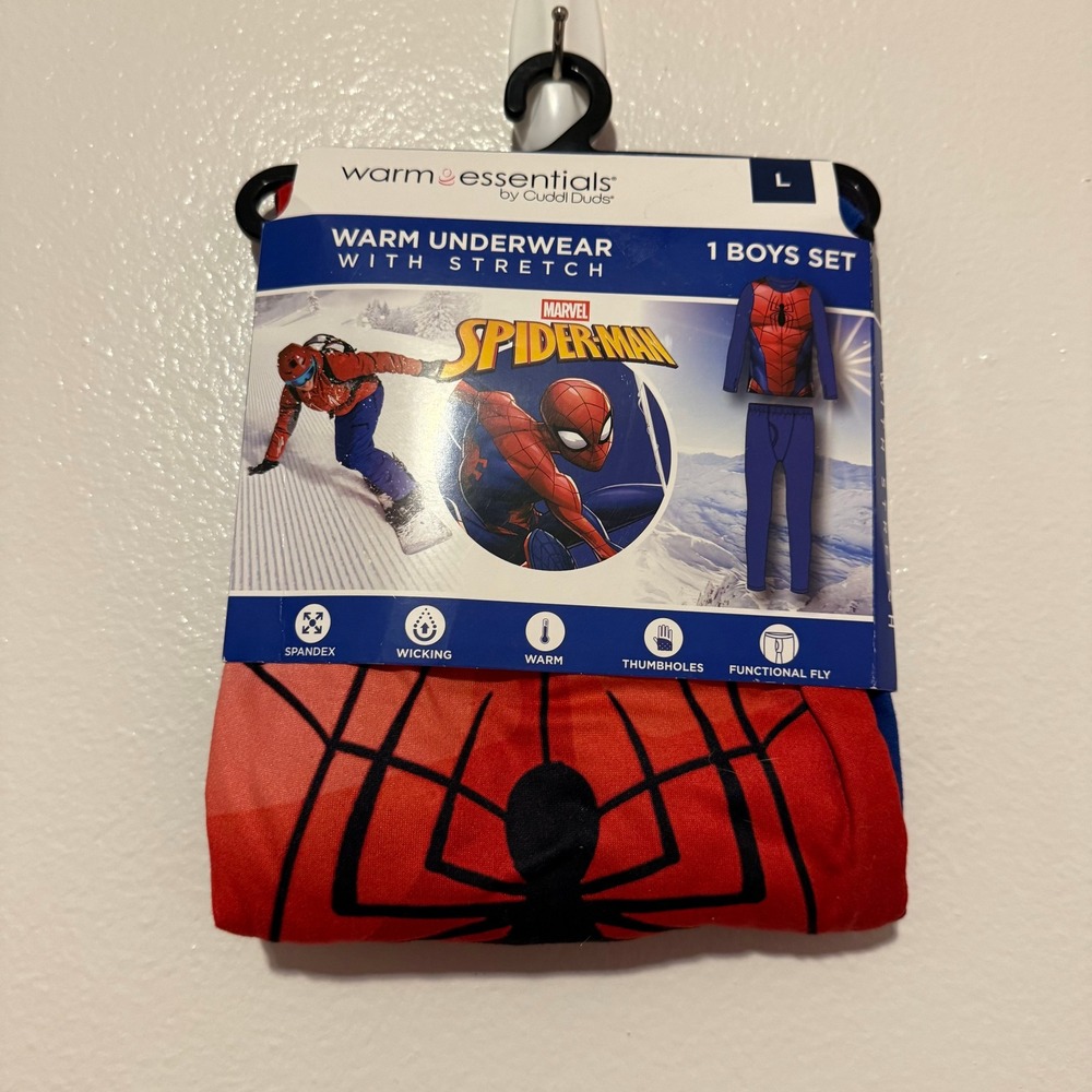 Cuddl Duds Marvel Spider-Man Boys Thermal Underwear Set Blue Red Large 10 12
